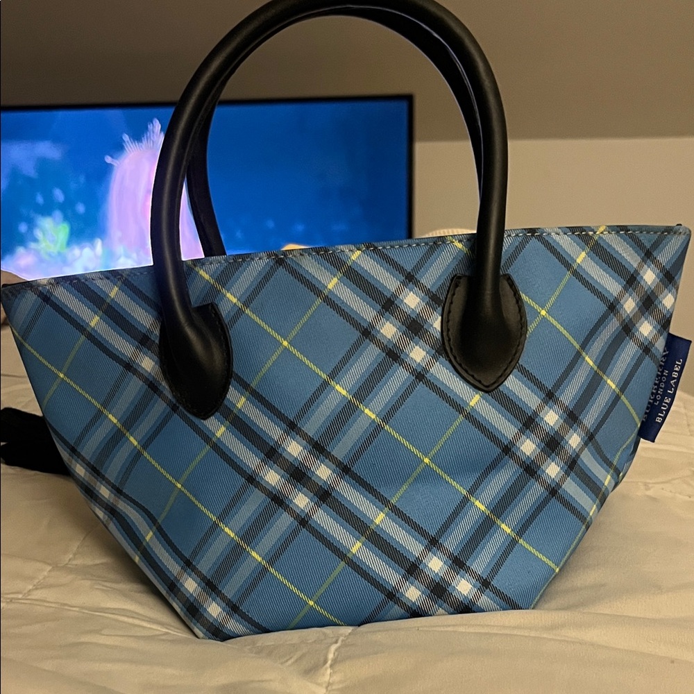 Burberry Blue and Black Plaid Tote